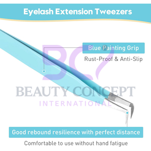 Color azul Volumen en forma de L 45 grados Punta de fibra Agarre Pinzas injertadas de pestañas Herramienta de extensión de pestañas de belleza de forma personalizada para el cuidado de los ojos - Product Image 3