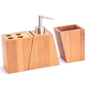 Ensemble de salle de bain en bois 3 pièces comprenant un distributeur de savon de salle de bain gobelet de salle de bain accessoires de porte-savon - Product Image 1