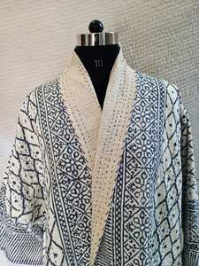 Chaqueta de manga larga con estampado Floral para mujer, chaqueta de invierno hecha a mano, color gris - Product Image 2