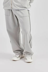 Venta al por mayor OEM logotipo personalizado ceniza gris costura detalles chándal algodón Terry peso pesado dos piezas Sudadera con capucha y pantalones de chándal hombres chándal - Product Image 5