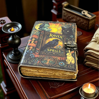 Imprimé corbeau sorts esthétique cuir Journal gothique sorcellerie Grimoire et fait à la main Vintage couverture rigide horreur sorcière sort livre