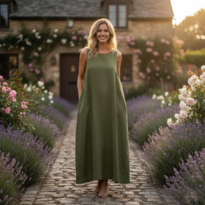 Robe longue en lin sans manches coupe ample personnalisée - Product Image 4