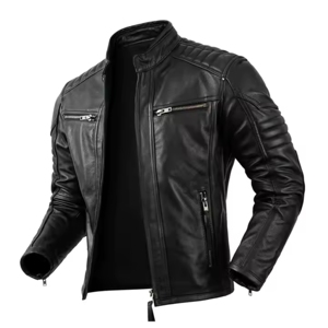 Veste en cuir noir pour hommes de Service OEM 2025 avec col montant veste de produit en toile à manches longues pour hommes expédition DDP - Product Image 4