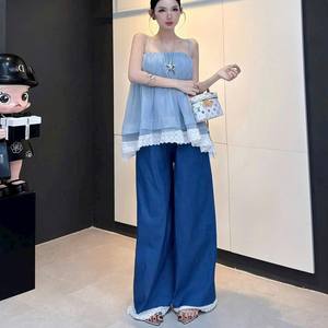 Conjunto de Ropa para Mujer de Alta Calidad con Top de Tirantes Finos de Chifón en Capas y Pantalones Palazzo - Product Image 6