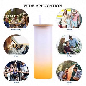 12Oz 16Oz 20Oz Frosted Glass Gradient Skinny Blank Straight Sublimation Tumbler With <b>Straw</b> and <b>Bamboo</b> Lid - Product Image 3
