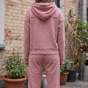 Ensemble sweat-shirt et pantalon oversize en coton texturé rose poudré vintage à bords bruts pour femmes, style bohème streetwear - Product Image 2