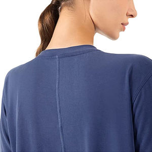 Camisetas cortas de alta calidad para mujer en color azul Diseño liso Cuello redondo con logotipo personalizado Servicio OEM ODM personalizado - Product Image 2