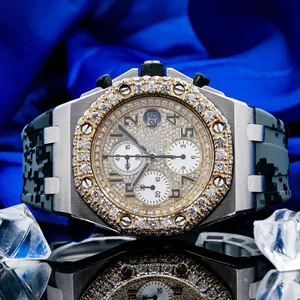 Good Quality Luxury Silver Gold Bling Moissanite Hip Hop Iced Out Watch Vvs Moissanite Diamond Watch Fully Diamond Quartz Watc