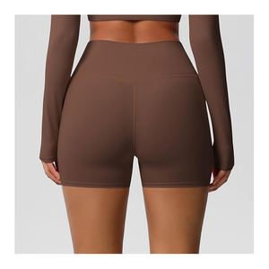 Pantalones cortos de gimnasio de moda para mujer, pantalones cortos de yoga activos de cintura alta con bolsillos laterales, cierre elástico de poliéster 100%, patrón sólido - Product Image 5