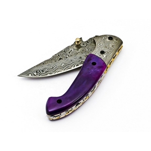 Capas de acero de Damasco multifuncional portátil, cuchillo plegable para exteriores, mango de madera personalizable, botón pulsador, grado, nuevo OEM DIY - Product Image 4