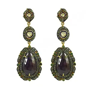 Pendientes Colgantes Vintage de Rubí, Esmeralda, Cobre y Latón, Joyería Religiosa de Moda para Fiestas, Chapados en Oro con Perla/Diamante/Circonita, Regalo Perfecto - Product Image 3
