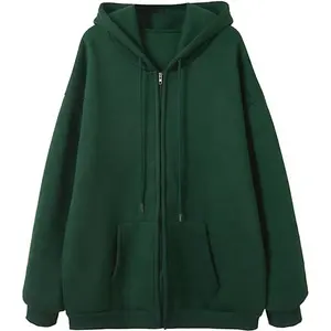 High unisex poly-cotton fleece full-zip hoodie quality front zipper pullover zipper loose fit rubber logo and detachable hoodies