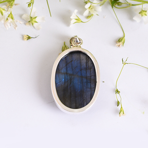 Colgante de Plata de Ley 925 con gema de labradorita ovalada, joyería fina, labradorita Natural - Product Image 2