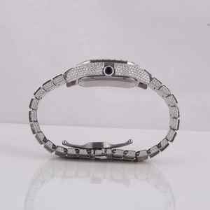 Luxurious Moissanite Diamond Hip Hop Quartz Watch Baguette Cut Roman Dial VVS Clarity Stainless Steel <b>Band</b> Square Case Analog - Product Image 6