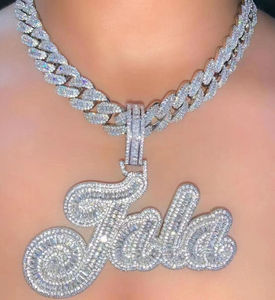 Haute qualité 14K plaqué or blanc taille baguette diamant pendentif lettre personnalisée 925 argent Hip Hop Style pour les fêtes d'hommes - Product Image 3