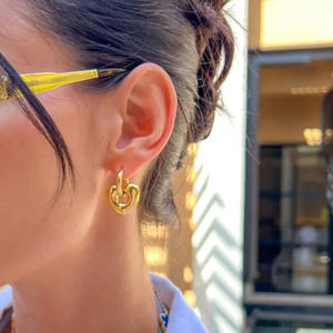 LUCKYJIU su geçirmez olmayan kararmaz hipoalerjenik özel 18k altın kaplama paslanmaz çelik tombul aşk kalp Hoop küpe kadınlar için - Product Image 3