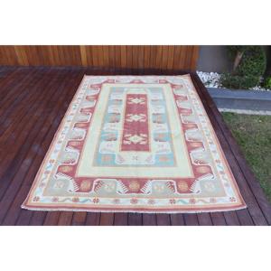 Grand tapis turc vintage 5,2x7,7 pieds, tapis rouge uni en laine - Product Image 1