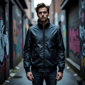 Lightweight MA1 <b>Flight</b> Bomber <b>Jacket</b> for <b>Men</b> Winter Fashion Satin Baseball Varsity Outerwear Full Zipper Front Logo Breathable - Product Image 6