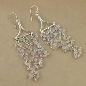 Boucles d'oreilles pendantes en argent 925 plaqué or 18 carats avec quartz rose pour femme, hypoallergéniques, idéales pour mariages, fêtes, cadeaux, bijoux en forme de poire - Product Image 1