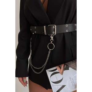 Women's Belt with Eyelet Detail and Chain, Trouser Belt, <b>Jacket</b> Belt, <b>Gothic</b> Belt, Chain Belt - BLACK - Product Image 1