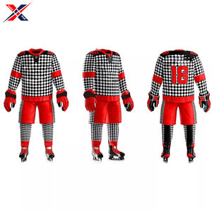 ชุดยูนิฟอร์มฮ็อกกี้น้ำแข็งสำหรับผู้ใหญ่ชุดเล่นกีฬาแขนยาวสีดำและสีแดง - Product Image 3