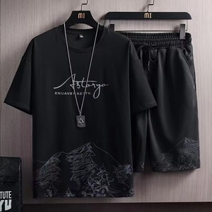 Summer Two piece T-shirt Shorts set baggy T-Shirt Short Sleeved Minimalist Cropped Pants Casual Men's summer Set - Product Image 4