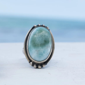 Nouveau Fine ovale coupe Larimar pierres précieuses 925 bague semi-précieuse en argent Sterling Vintage 925 bague en argent Sterling en gros pour cadeau - Product Image 1