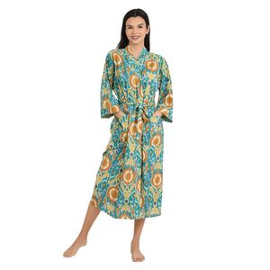 Kimono Ligero de Algodón para Verano, Estilo Boho Indio con Estampado Ikat, Bata de Playa de Lujo, Cubre Traje de Baño - Product Image 1
