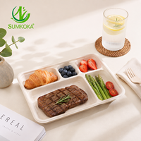 Sumkoka Plateau repas scolaire jetable 5 compartiments, 100% compostable, qualité robuste, en bagasse, écologique