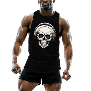 Calavera auriculares gráfico camisetas sin mangas hombres tendencia verano Hip Hop tejido transpirable suelta calle gimnasio deportes Tops - Product Image 3