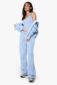 Ensemble de survêtement en molleton de coton pour femmes, sweat à capuche court zippé et pantalon de survêtement à jambes larges, vêtements de rue personnalisés, vente en gros - Product Image 3