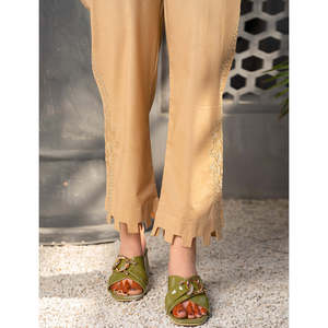 Women's LUNARA Embroidered Cotton Flare Pants High-Waisted Casual Gothic with <b>Elastic</b> Waist Breathable for Summer - Product Image 1