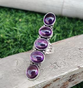 Anillo de piedras preciosas de amatista de Plata de Ley 925 de estilo bohemio, joyería hecha a mano, anillo de plata, joyería para mujer, regalo de boda para ella - Product Image 3