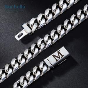 Chaîne à maillons cubains en argent sterling 925 plaqué or 14 carats 10mm avec boucle de lettre initiale Miami pour hommes - Product Image 5