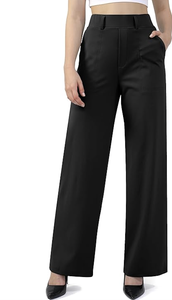 Pantalons de travail décontractés pour femmes, coupe droite, jambes larges, à enfiler, avec poches, directement de l'usine - Product Image 4