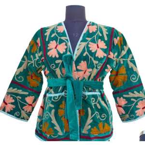 กิโมโน suzani แจ็คเก็ตสั้นปักด้วยมือชุดเดรสอินเดียทำด้วยมือเสื้อแจ็คเก็ตกิโมโนด้านหน้า - Product Image 2