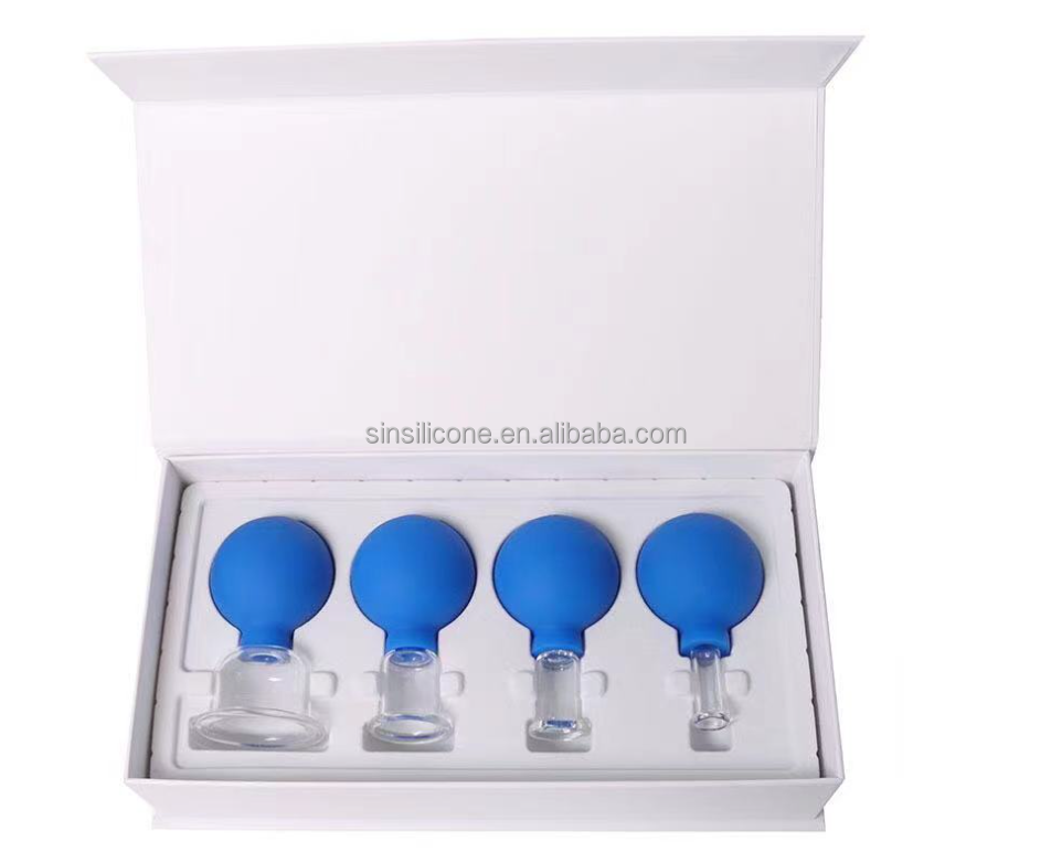 Set di coppette per il viso in vetro da 4 pezzi per il massaggio sottovuoto in Silicone per la terapia linfatica Set di coppettazione professionale per Fa