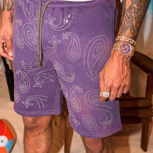 Shorts personalizzati con strass e lavaggio acido con trasferimento termico Vintage Set di cotone pesante con pietra acida e pantaloncini Unisex - Product Image 4