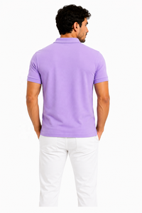 Polo pour homme en coton 100% violet à manches courtes, col boutonné, décontracté, pour le golf, le travail, logo personnalisé, uniforme - Product Image 4
