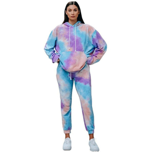 Ensemble sweat-shirt et pantalon de survêtement pour femme, style tie-dye respirant, nouvelle mode, hiver, 100% coton - Product Image 1