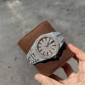 Reloj de Lujo Personalizado de Hip Hop con Correa de Cuero y Acero Inoxidable, Zafiro, Diamantes Incrustados, Esfera de Oro Rosa con Moissanita de Alta Configuración - Product Image 5