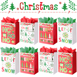 Juego de Bolsas de Regalo Navideñas de Cartón Personalizadas con Diseños Variados, Impresión Digital y Asas de Cuerda de Algodón para Recuerdos de Fiesta y Envoltura de Regalos - Product Image 1