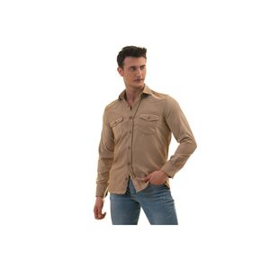 Chemise cintrée beige en coton style western à deux poches en daim - Product Image 2
