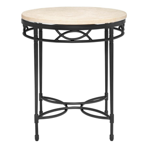 Table d'appoint élégante en fer noir avec plateau rond en pierre, table d'appoint robuste et élégante pour salon, patio, balcon, prix abordable - Product Image 1