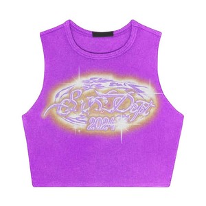 T-shirt court sans manches en coton et élasthanne 220 GSM vert citron pour femme, avec impression airbrush et logo personnalisé, coupe streetwear respirante - Product Image 5