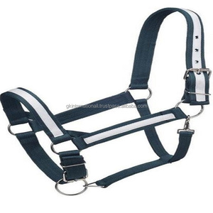 Licou en nylon à double couture en 3 couleurs vives avec superposition sur la couronne et les joues de la muserolle Quincaillerie satinée de haute qualité - Product Image 1