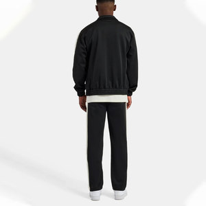 Survêtement noir pour homme avec bandes latérales blanches, col roulé zippé, design sportif, coupe classique, polyester et coton, pour l'automne - Product Image 2