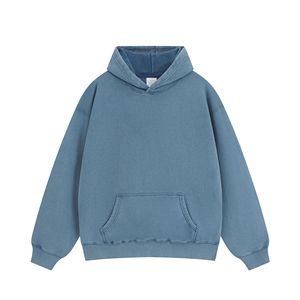 400gsm Acid Washed Heavy Cotton <b>Hoodie</b> Stone Wash Haze <b>Blue</b> No String Hoodies Street Wear <b>Men's</b> Vintage <b>Hoodie</b> - Product Image 4