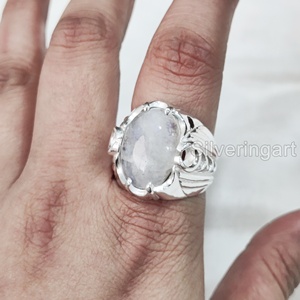 ส่งออกบุรุษแหวนสายรุ้งธรรมชาติมูนสโตนพลอย Birthstone แหวนทุกขนาดอาหรับตะวันออกเครื่องประดับ 925 แหวนเงิน - Product Image 2