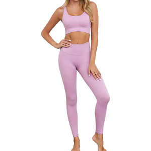 Custom Logo Workout Clothing Yoga Pants Leggings Sets Sports <b>Bra</b> Women Seamless Breathable Yoga Fitness Sets for Adults - Product Image 1